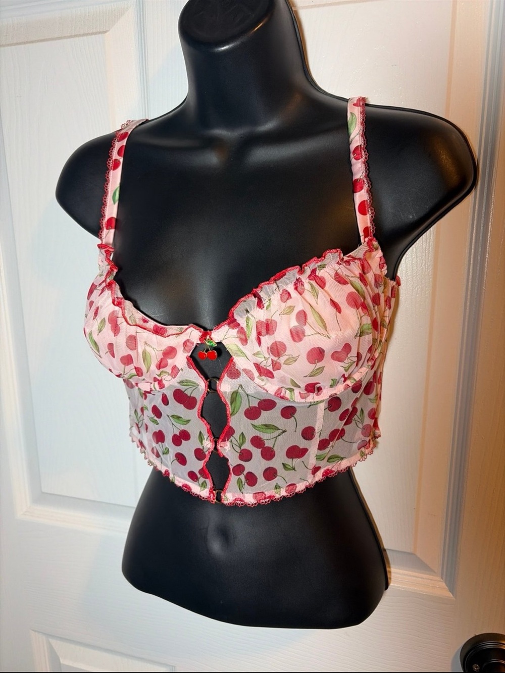 For Love And Lemons Pink Cherry Bustier Bralette